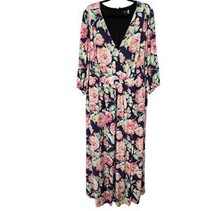 Maree Pour Toi Navy blue large pink rose floral print maxi dress plus size 22
